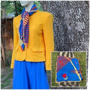 Vintage Post Modern Ginnie Johansen Rolled Silk Scarf 80s Artsy Geo Print